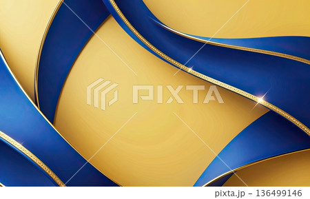 Luxury blue and yellow abstract wave ribbon background with metallic shine. Luxury blue and yellow abstract wave ribbon background with metallic shine. 136499146