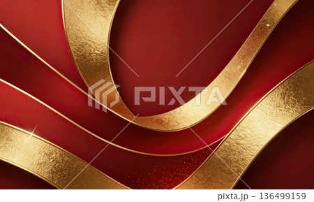 Luxury red background with elegant gold wave ribbons and sparkling glitter. Luxury red background with elegant gold wave ribbons and sparkling glitter. 136499159