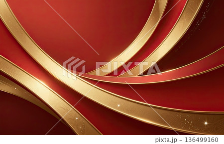 Luxury red background with elegant gold wave ribbons and sparkling glitter. Luxury red background with elegant gold wave ribbons and sparkling glitter. 136499160