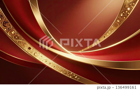 Luxury red background with elegant gold wave ribbons and sparkling glitter. Luxury red background with elegant gold wave ribbons and sparkling glitter. 136499161