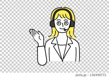 一名女性透過遠端操控設備在呼叫中心接聽電話的上半身向量插圖_資訊指南 一名女性透過遠端操控設備在呼叫中心接聽電話的上半身向量插圖_資訊指南 136499772