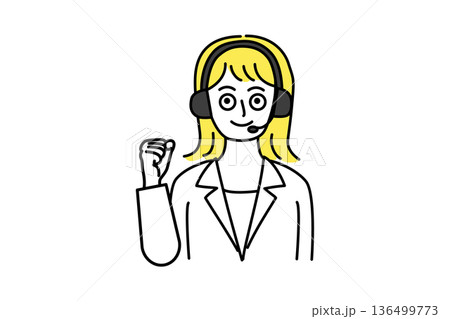 コールセンターで電話対応するテレオペ女性の上半身ベクターイラスト_ガッツポーズ コールセンターで電話対応するテレオペ女性の上半身ベクターイラスト_ガッツポーズ 136499773