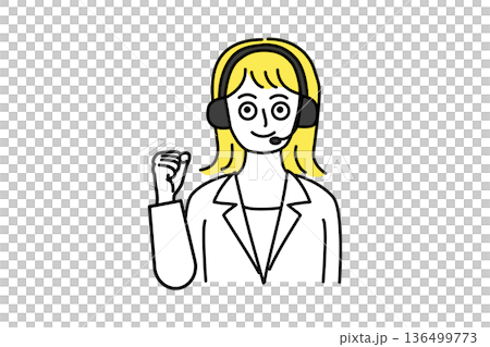 遠端操控女性在呼叫中心接聽電話的上半身向量插圖(拳頭姿勢) 遠端操控女性在呼叫中心接聽電話的上半身向量插圖(拳頭姿勢) 136499773