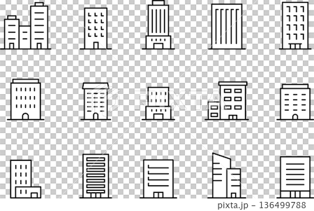 ビル・建物・住宅・不動産・会社・オフィスの編集可能な賞ライン線画アイコン ビル・建物・住宅・不動産・会社・オフィスの編集可能な賞ライン線画アイコン 136499788