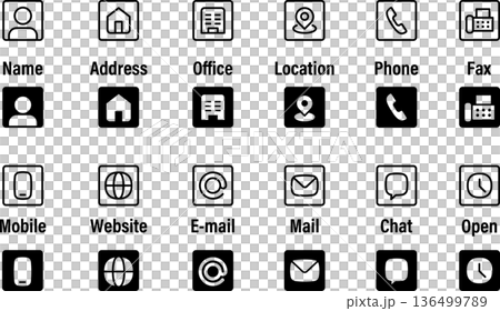 Contact information icon and mark set for business cards with rounded corners 136499789