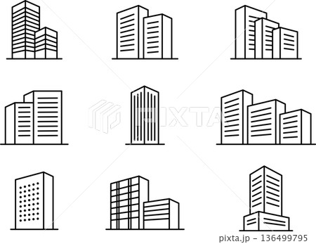 ビル・建物・住宅・不動産・会社・オフィスの編集可能な賞ライン線画アイコン2 136499795
