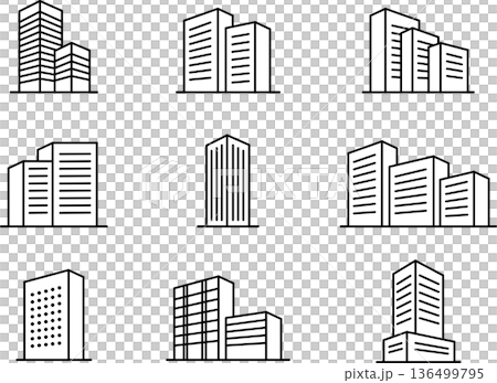ビル・建物・住宅・不動産・会社・オフィスの編集可能な賞ライン線画アイコン2 136499795