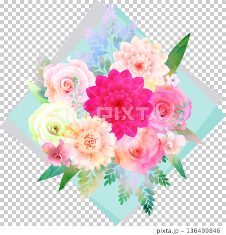 Pink bouquet and pale blue paper Pink bouquet and pale blue paper 136499846