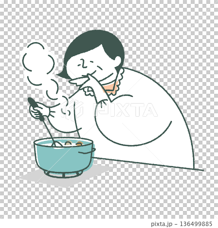 料理を味見する高齢女性 136499885
