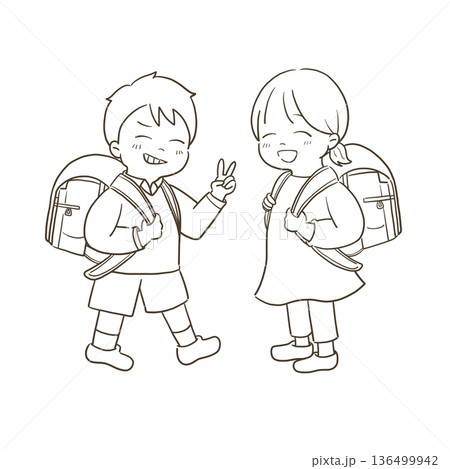 ランドセルを背負った小学生のイラスト ランドセルを背負った小学生のイラスト 136499942