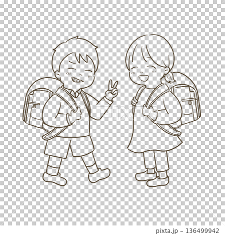 ランドセルを背負った小学生のイラスト ランドセルを背負った小学生のイラスト 136499942