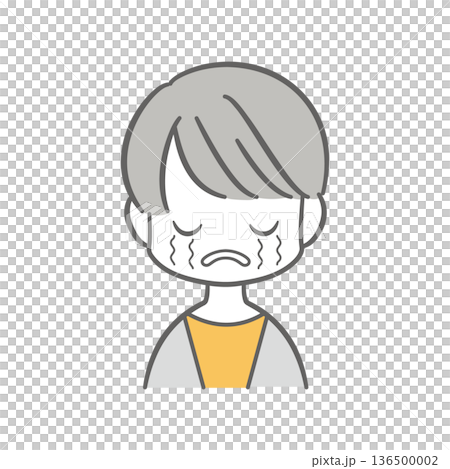 一幅插圖,描繪了一位短髮女子哭泣,淚水從她緊閉的雙眼中流淌而出。 一幅插圖,描繪了一位短髮女子哭泣,淚水從她緊閉的雙眼中流淌而出。 136500002