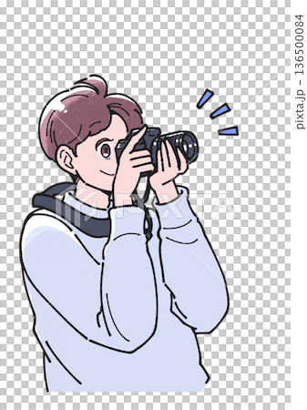 Illustration of a man taking a photo Illustration of a man taking a photo 136500084