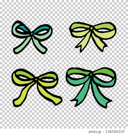 POP挿絵に使えるかわいいリボンの手書きイラストセット緑色 POP挿絵に使えるかわいいリボンの手書きイラストセット緑色 136500107