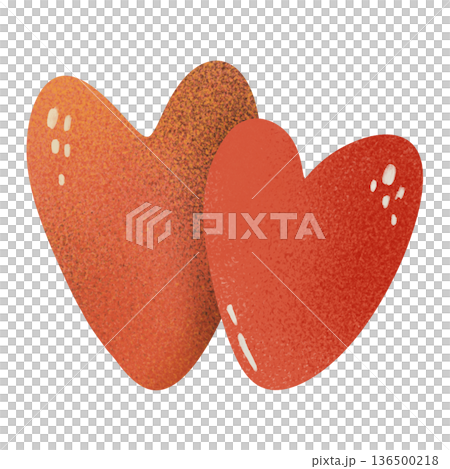 Two overlapping textured hearts in warm orange and terracotta tones. Perfect for Mother's Day cards, love and family designs, baby shower invites, maternity prints, Valentine's Day, loving occasion. Two overlapping textured hearts in warm orange and terracotta tones. Perfect for Mother's Day cards, love and family designs, baby shower invites, maternity prints, Valentine's Day, loving occasion. 136500218