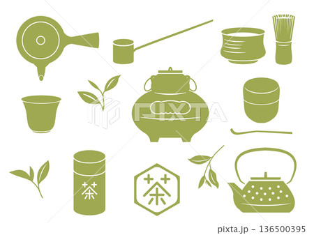 シンプルな茶道具とロゴのセット 136500395