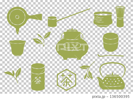シンプルな茶道具とロゴのセット 136500395