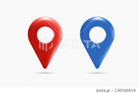 Set of colorful 3D Click Here buttons with white cursor pointers. Glossy web elements for call to action, interactive navigation, and user interface design. Vector illustration on white background. 136500819