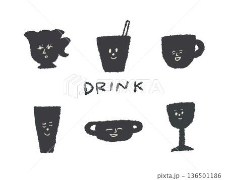 アイコンやシンボルマークとして、デザイン時に使いやすい表情豊かな手描きイラスト・飲み物 アイコンやシンボルマークとして、デザイン時に使いやすい表情豊かな手描きイラスト・飲み物 136501186
