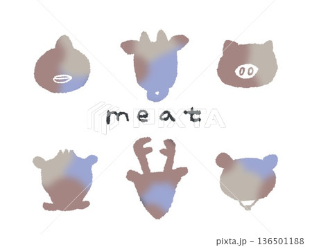 アイコンやシンボルマークとして、デザイン時に使いやすいカラフルな手描きイラスト・お肉 136501188