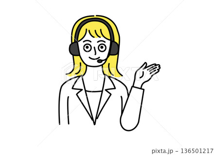 コールセンターで電話対応するテレオペ女性の上半身ベクターイラスト_案内_ガイド コールセンターで電話対応するテレオペ女性の上半身ベクターイラスト_案内_ガイド 136501217