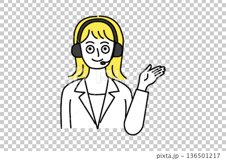 コールセンターで電話対応するテレオペ女性の上半身ベクターイラスト_案内_ガイド コールセンターで電話対応するテレオペ女性の上半身ベクターイラスト_案内_ガイド 136501217