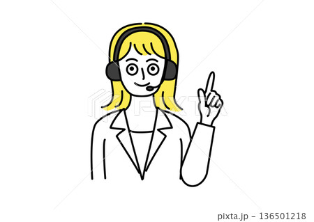 コールセンターで電話対応するテレオペ女性の上半身ベクターイラスト_ポイント_指し示す コールセンターで電話対応するテレオペ女性の上半身ベクターイラスト_ポイント_指し示す 136501218