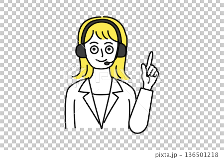 コールセンターで電話対応するテレオペ女性の上半身ベクターイラスト_ポイント_指し示す コールセンターで電話対応するテレオペ女性の上半身ベクターイラスト_ポイント_指し示す 136501218