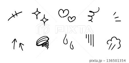手描きの感情のあしらいの漫符イラスト アイコンセット	 136501354