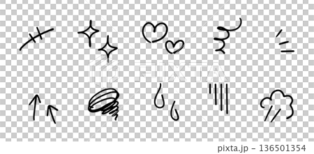 手描きの感情のあしらいの漫符イラスト アイコンセット	 136501354