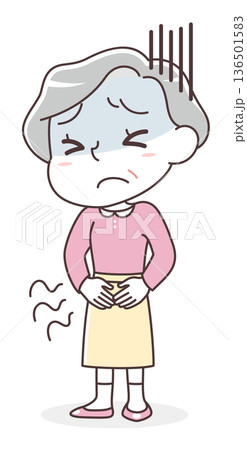 下腹部痛に苦しむシニア女性のイラスト 136501583