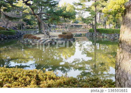 中村公園ひょうたん池と水面に映る景色 136501681