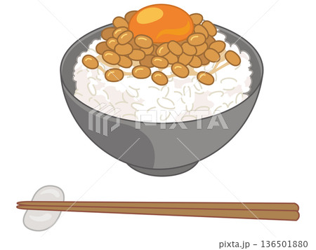 黄身と納豆のご飯のイラスト（お箸と箸置きの追加） 136501880