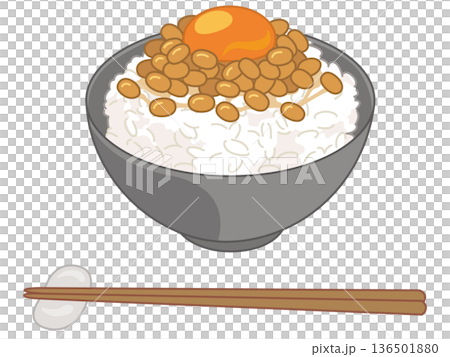 黄身と納豆のご飯のイラスト（お箸と箸置きの追加） 136501880