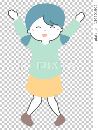 Illustration of a smiling girl raising her arms Illustration of a smiling girl raising her arms 136501906