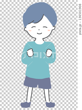 グータッチをする笑顔の男の子　イラスト 136501908