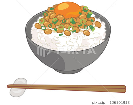 黄身と納豆のご飯のイラスト（お箸と箸置きの追加） 136501938