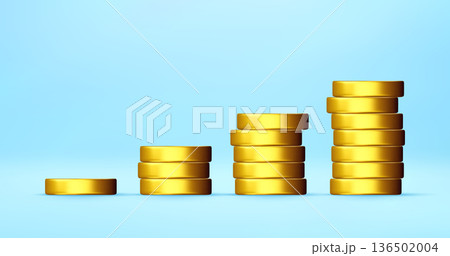 3D Stacks of gold coin increasing 3D Stacks of gold coin increasing 136502004