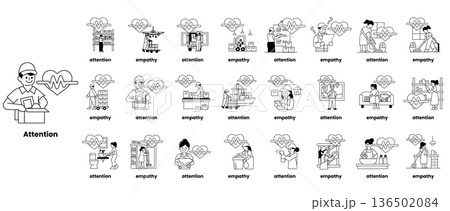 The characters are drawn in various styles and poses 136502084