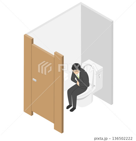 トイレの個室で苦しむ会社員男性・アイソメトリック トイレの個室で苦しむ会社員男性・アイソメトリック 136502222