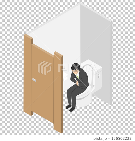 トイレの個室で苦しむ会社員男性・アイソメトリック トイレの個室で苦しむ会社員男性・アイソメトリック 136502222