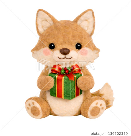 【クリスマス】フェルト風のプレゼントを持ったコヨーテのイラスト 【クリスマス】フェルト風のプレゼントを持ったコヨーテのイラスト 136502359