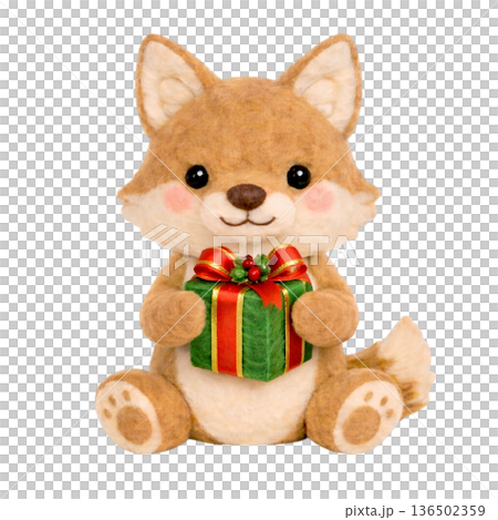 【クリスマス】フェルト風のプレゼントを持ったコヨーテのイラスト 【クリスマス】フェルト風のプレゼントを持ったコヨーテのイラスト 136502359