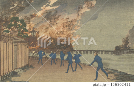 明治時代の東京：井上安治(1864-1889)「両国大火浜町川岸ニテ写ス」 136502411