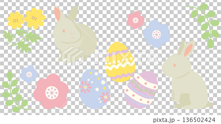 イースターエッグとうさぎの春イラストセット 136502424