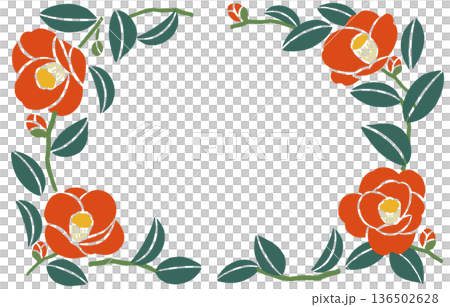 山茶花向量插圖邊框（無文字）| 日本印刷品和日式設計素材 136502628