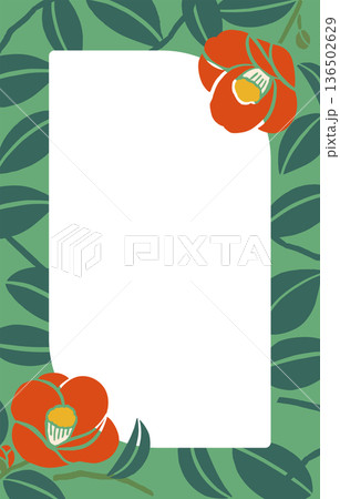 椿のベクターイラストフレーム（文字なし）｜日本の版画・和風デザイン素材 136502629