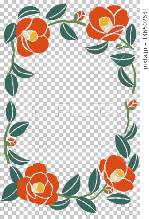 山茶花向量插圖邊框（無文字）| 日本印刷品和日式設計素材 136502631