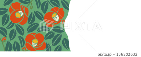 椿のベクターイラストフレーム（文字なし）｜日本の版画・和風デザイン素材 136502632