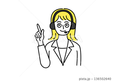 コールセンターで電話対応するテレオペ女性の上半身ベクターイラスト_ポイント_指し示す_笑顔 コールセンターで電話対応するテレオペ女性の上半身ベクターイラスト_ポイント_指し示す_笑顔 136502640